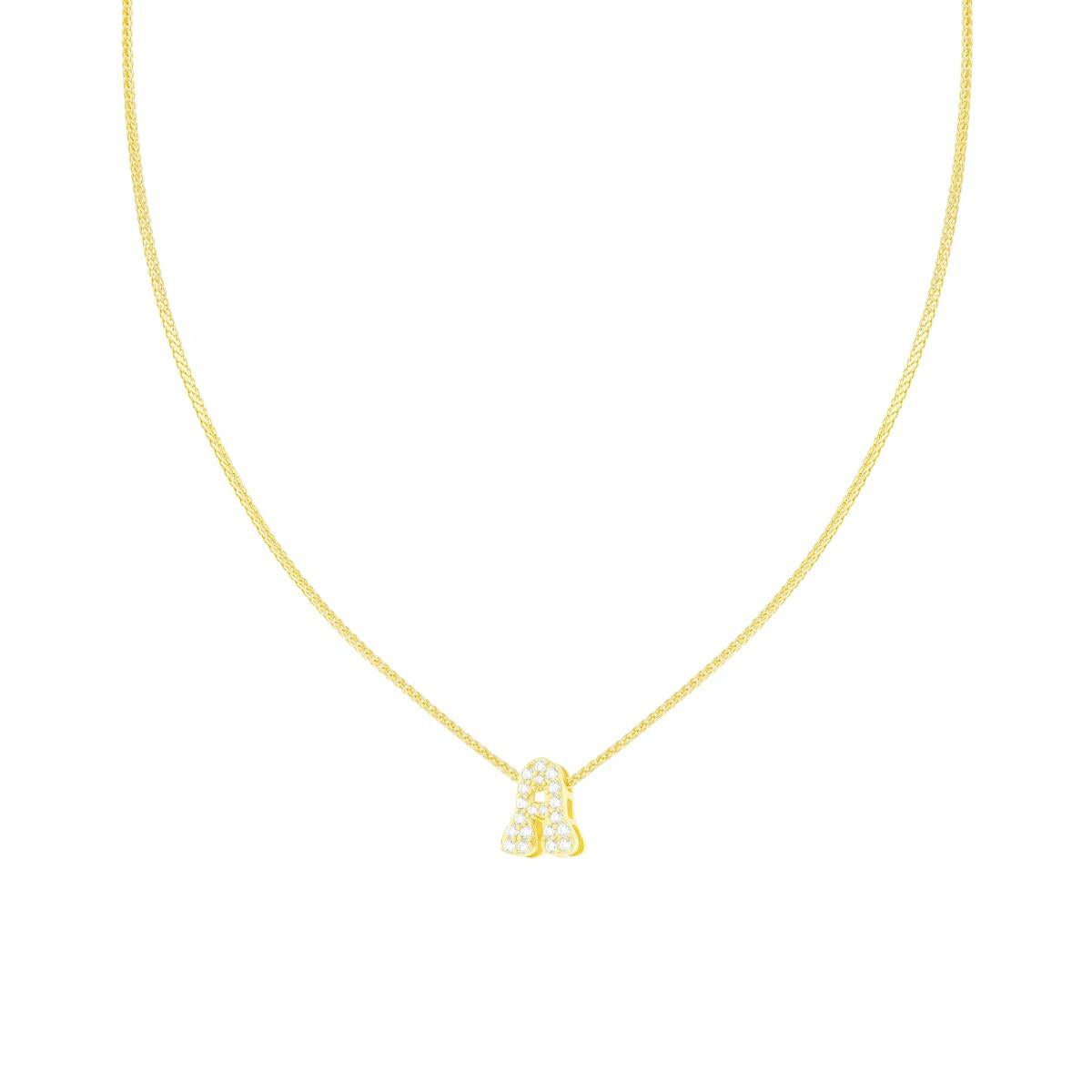 Collana Catena Spiga Diamantata con Lettera Iniziale A e Cubic Zirconia Bianchi in ARGENTO 925 Galvanica Oro