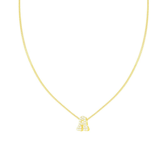 Collana Catena Spiga Diamantata con Lettera Iniziale A e Cubic Zirconia Bianchi in ARGENTO 925 Galvanica Oro