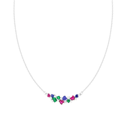 Collana Catena Forzatina con Cuori Cubic Zirconia Multicolor in ARGENTO 925 Galvanica Rodio