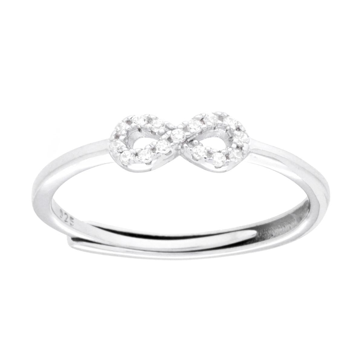 Anello mini Infinito con Cubic Zirconia Bianchi in ARGENTO 925 Galvanica Rodio