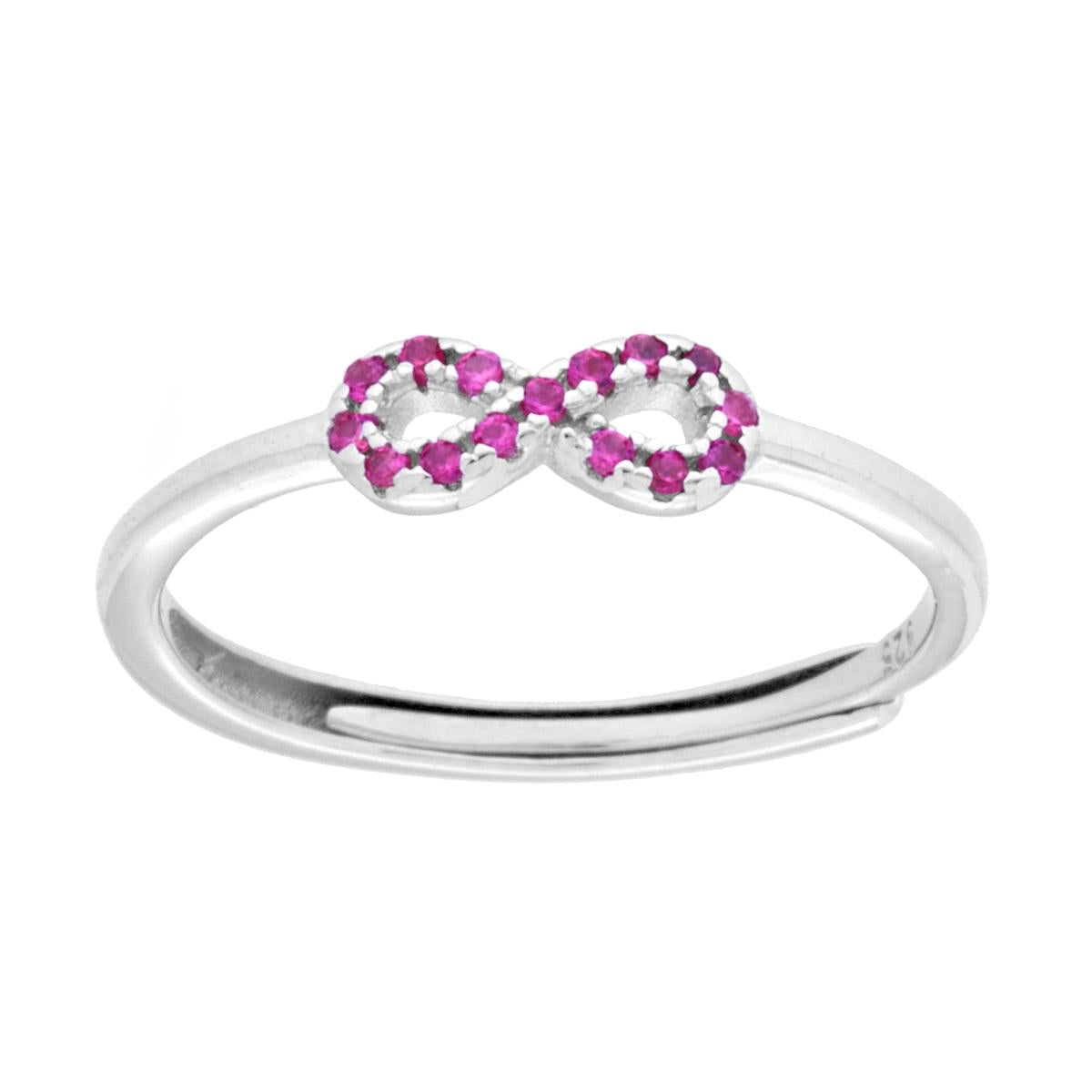 Anello mini Infinito con Cubic Zirconia Rosso Rubino in ARGENTO 925 Galvanica Rodio