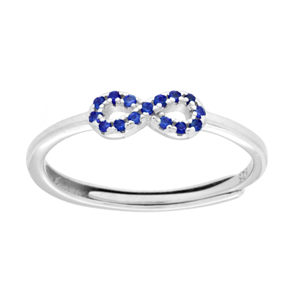 Anello mini Infinito con Cubic Zirconia Blu Zaffiro in ARGENTO 925 Galvanica Rodio