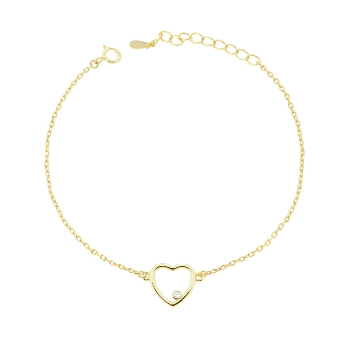 Bracciale Catena Forzatina Diamantata con Cuore e Punto Luce Cubic Zirconia Bianco in ARGENTO 925 Galvanica Oro