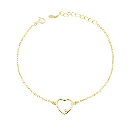 Bracciale Catena Forzatina Diamantata con Cuore e Punto Luce Cubic Zirconia Bianco in ARGENTO 925 Galvanica Oro