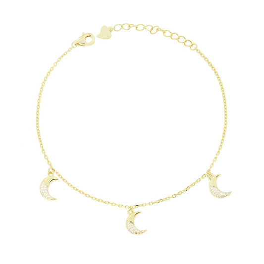 Bracciale Catena Forzatina Diamantata con Lune pendenti e Cubic Zirconia Bianchi in ARGENTO 925 Galvanica Oro