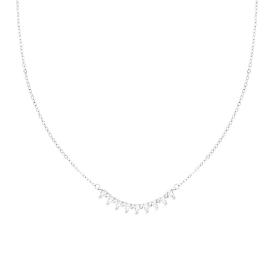 Collana Catena Forzatina Diamantata con Centrale Gocce Cubic Zirconia Bianchi in ARGENTO 925 Galvanica Rodio