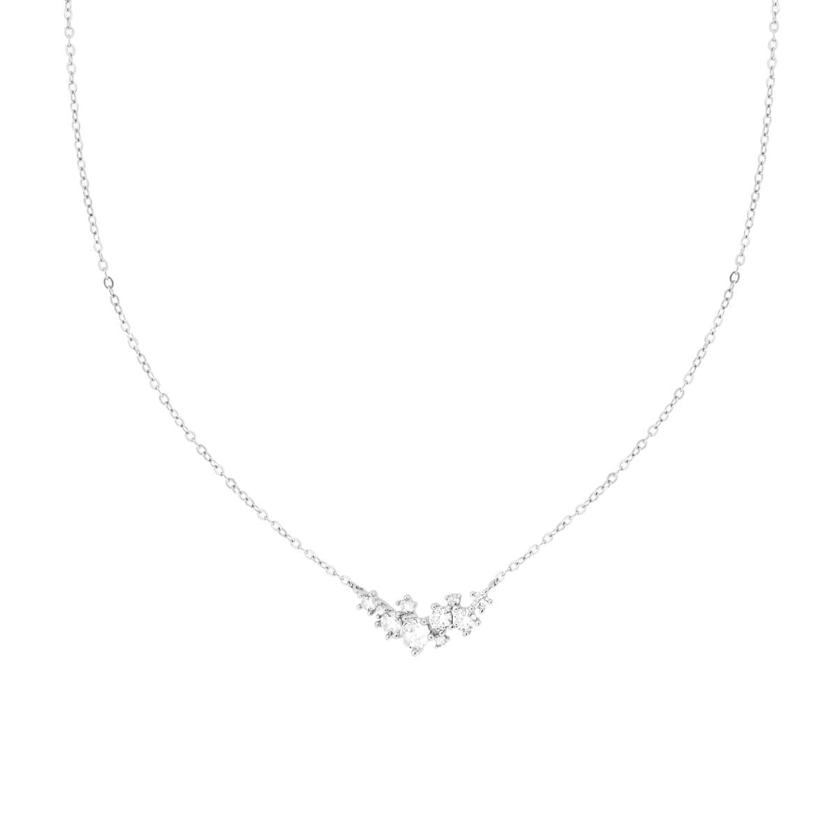 Collana Catena Forzatina Diamantata con Centrale Cubic Zirconia Bianchi in ARGENTO 925 Galvanica Rodio