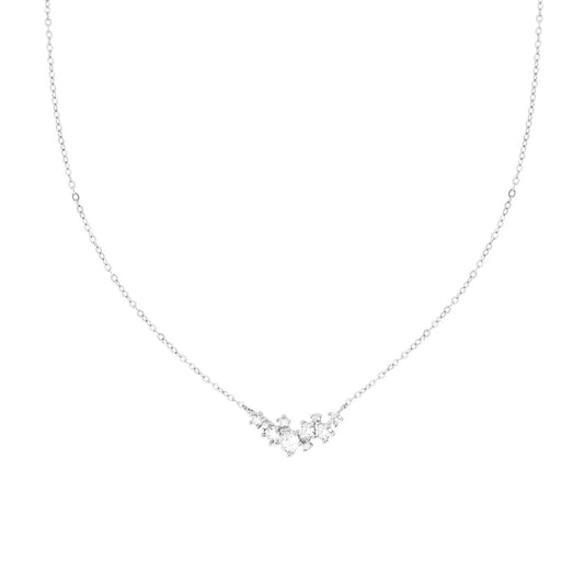 Collana Catena Forzatina Diamantata con Centrale Cubic Zirconia Bianchi in ARGENTO 925 Galvanica Rodio