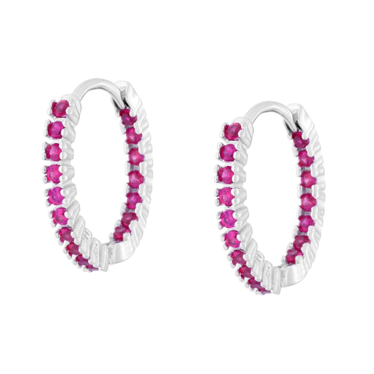 Orecchini Cerchio con Cubic Zirconia Rosso Rubino in ARGENTO 925 Galvanica Rodio