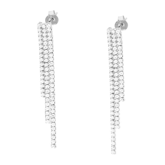 Orecchini tre fili Tennis con Cubic Zirconia Bianchi in ARGENTO 925 Galvanica Rodio