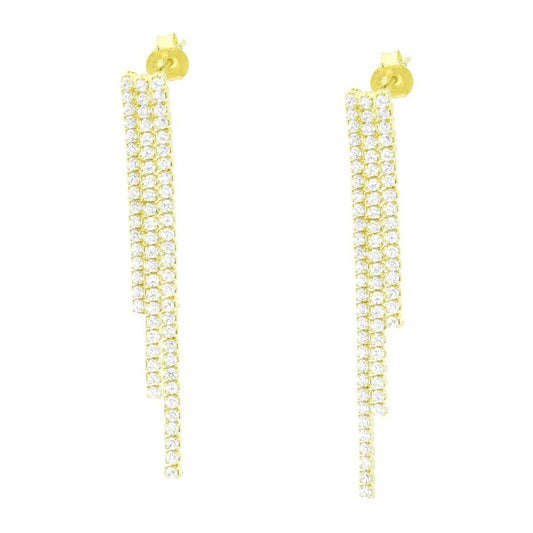 Orecchini tre fili Tennis con Cubic Zirconia Bianchi in ARGENTO 925 Galvanica Oro