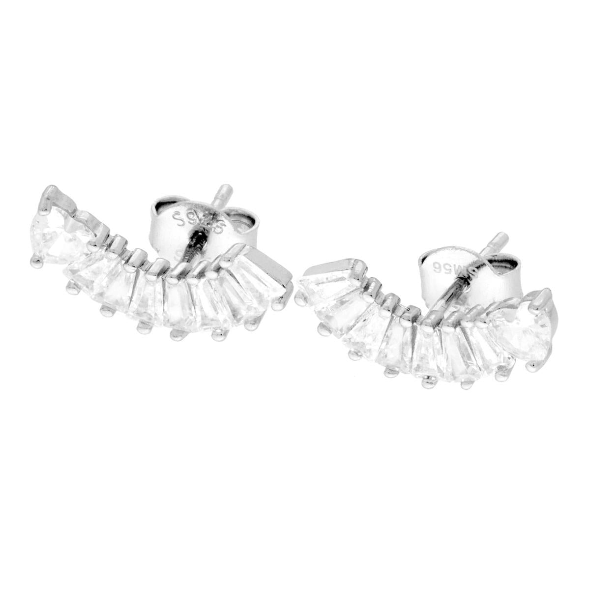 Orecchini con Cuore e Cubic Zirconia Bianco taglio Trapezio in ARGENTO 925 Galvanica Rodio