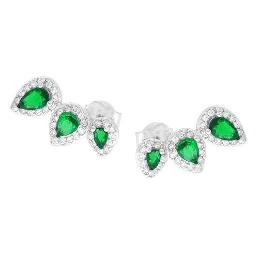 Orecchini Trilogy Gocce Verde Smeraldo contornate da Cubic Zirconia Bianchi in ARGENTO 925 Galvanica Rodio