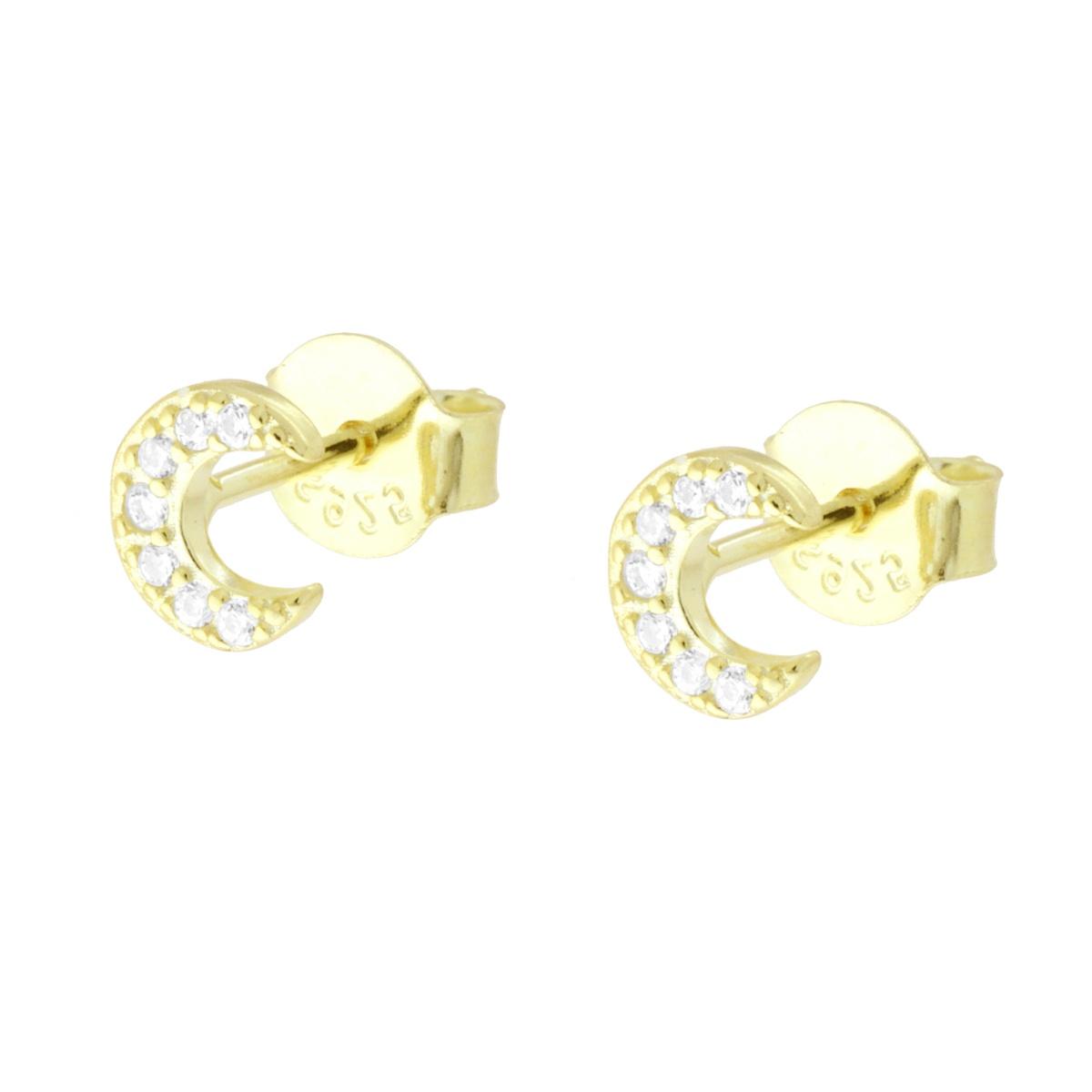 Orecchini Luna con Cubic Zirconia Bianchi in ARGENTO 925 Galvanica Oro