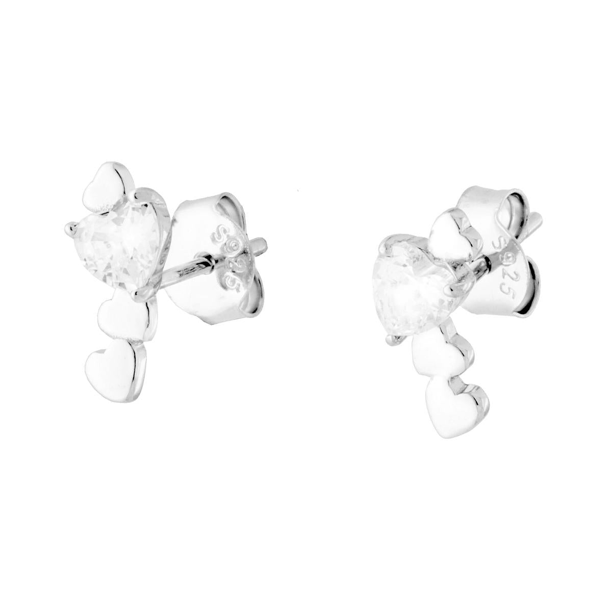 Orecchini Cuori con Cubic Zirconia Bianco in ARGENTO 925 Galvanica Rodio