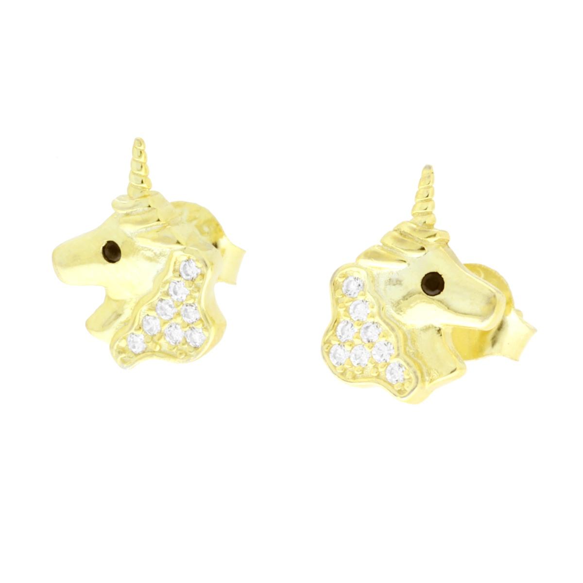 Orecchini Unicorno con Cubic Zirconia Bianchi in ARGENTO 925 Galvanica Oro