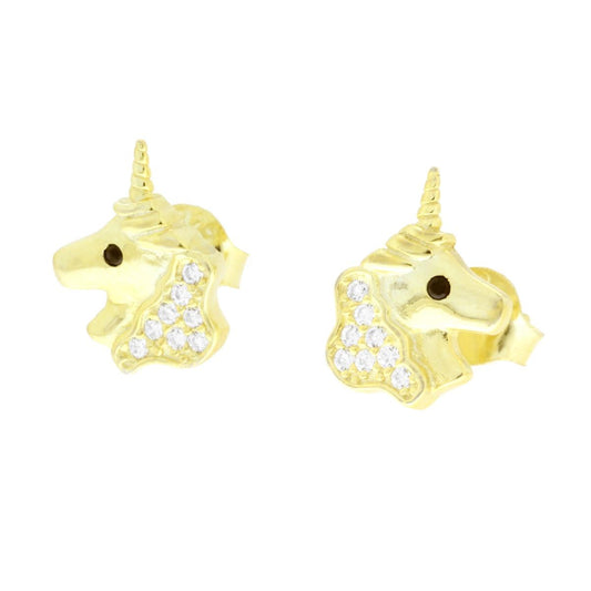 Orecchini Unicorno con Cubic Zirconia Bianchi in ARGENTO 925 Galvanica Oro