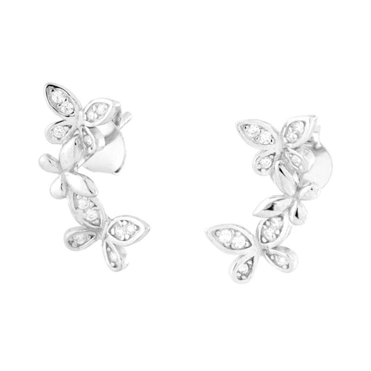 Orecchini Farfalle con Cubic Zirconia Bianchi in ARGENTO 925 Galvanica Rodio