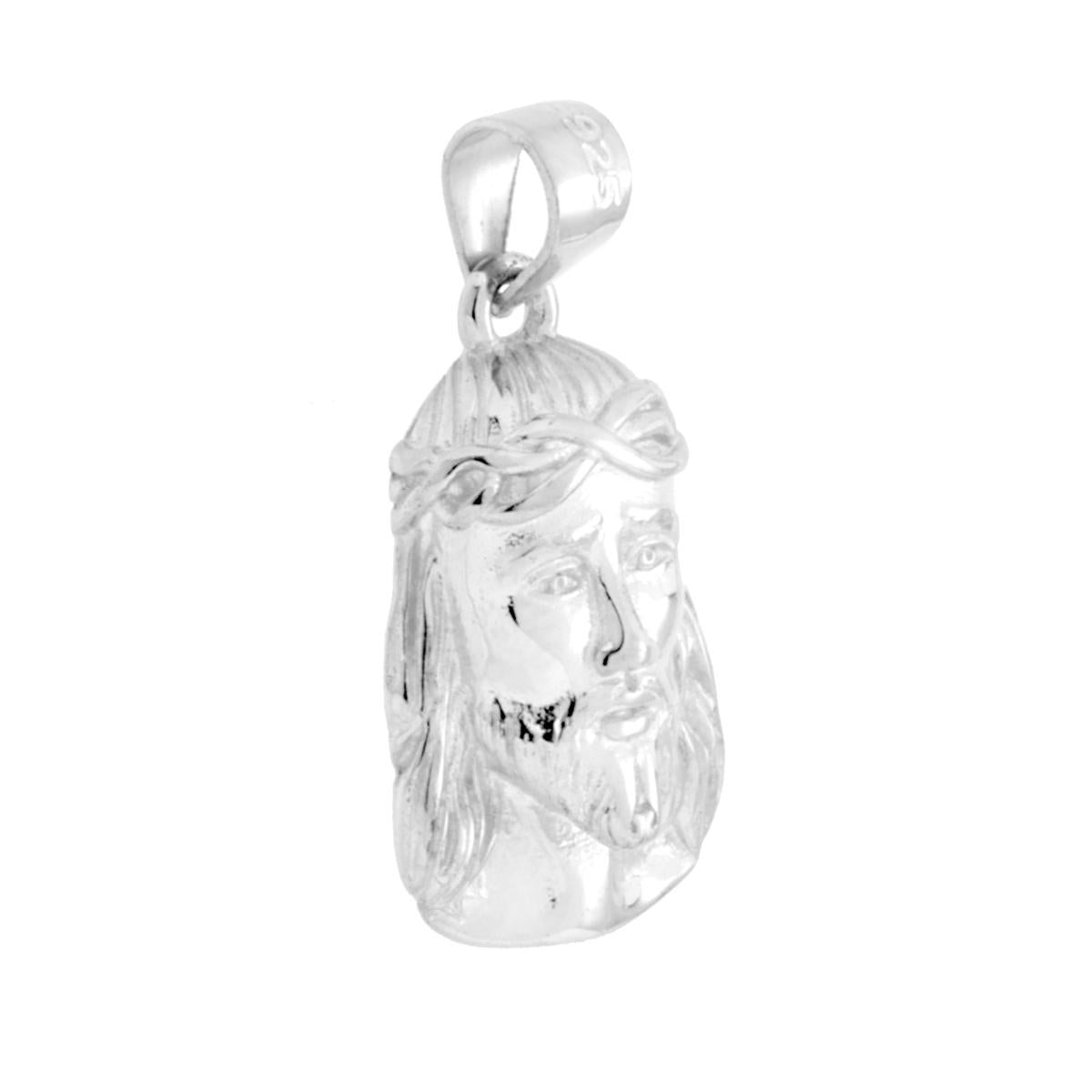 Ciondolo a forma di volto di Ges Cristo con finitura lucida e scolpita.