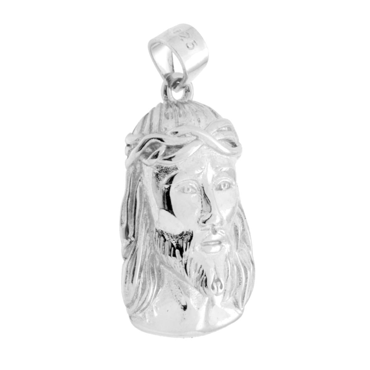 Ciondolo a forma di volto di Ges Cristo con finitura lucida e scolpita.<BR>