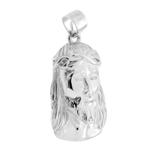 Ciondolo a forma di volto di Ges Cristo con finitura lucida e scolpita.<BR>