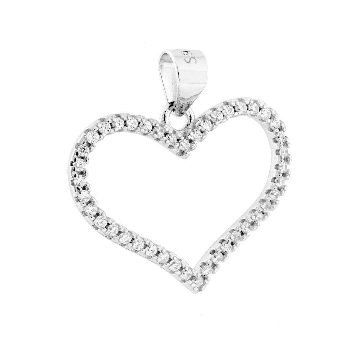 Ciondolo a forma di cuore con cubic zirconia bianchi incastonati.