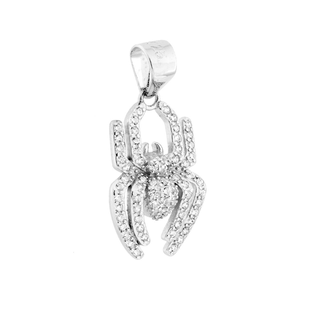 Ciondolo a forma di ragno con cubic zirconia colore bianco montati incastonati.