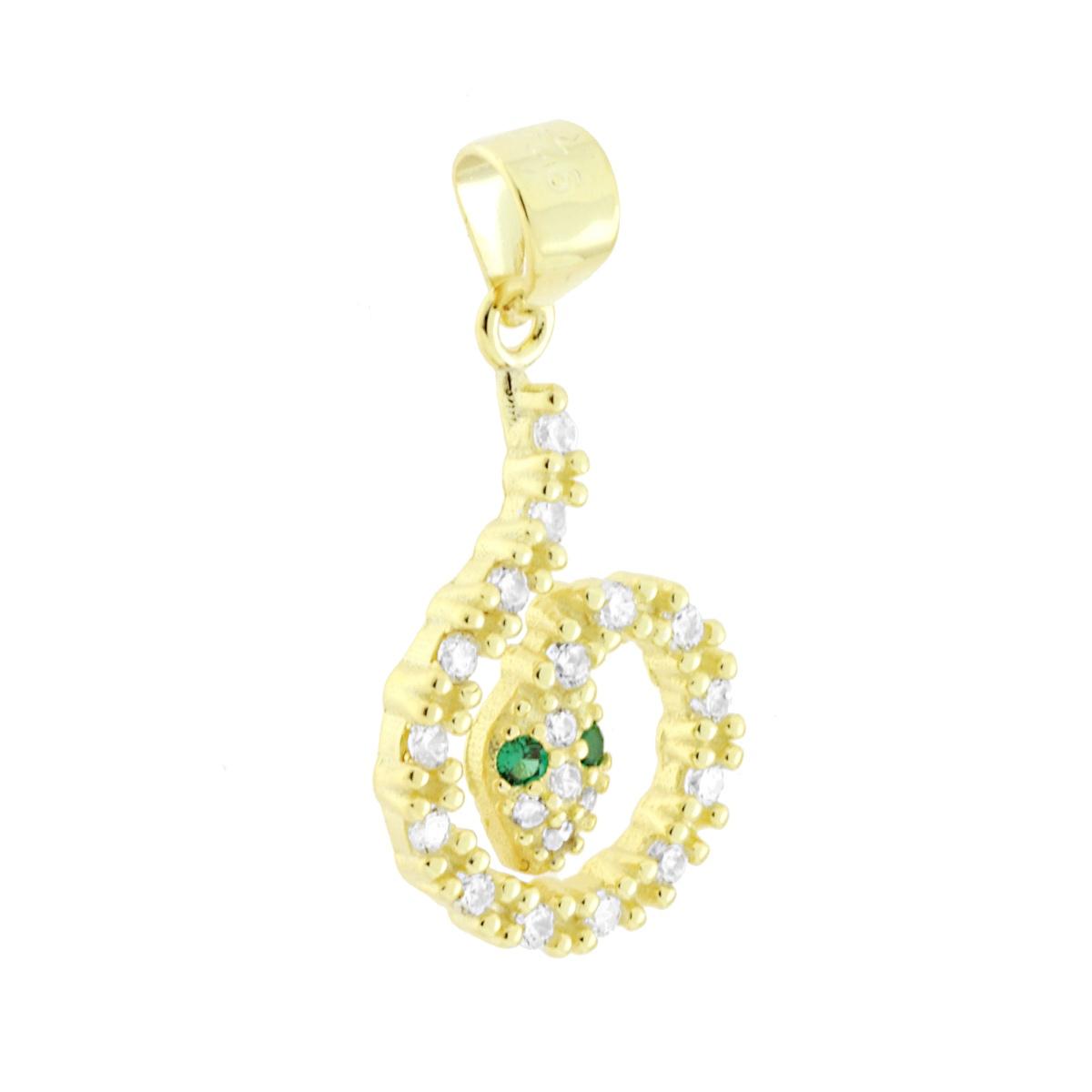 Ciondolo a forma di serpente con cubic zirconia colore bianco e verde smeraldo incastonati.