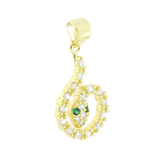 Ciondolo a forma di serpente con cubic zirconia colore bianco e verde smeraldo incastonati.