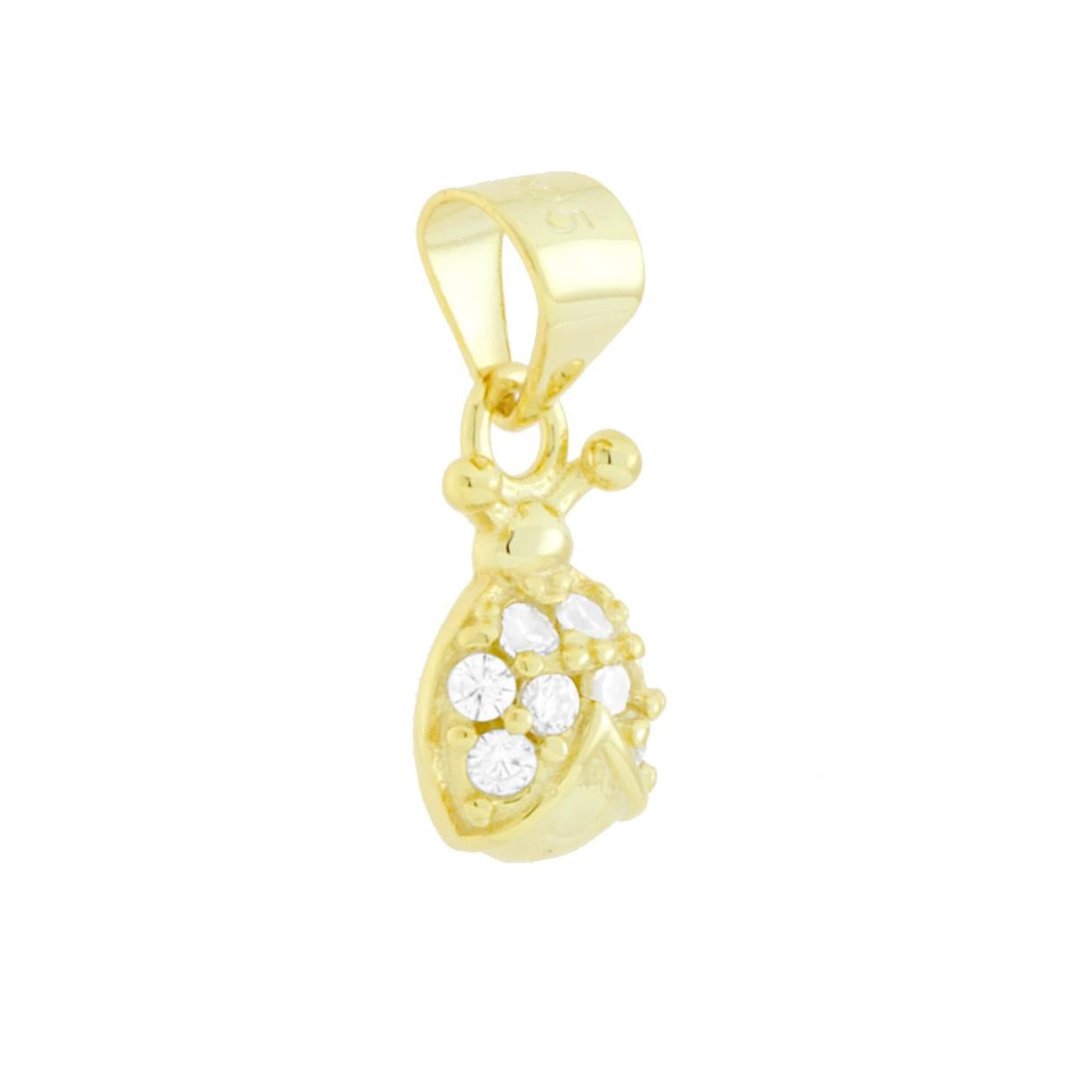 Ciondolo a forma di Coccinella con finitura lucida e cubic zirconia bianchi incastonati.