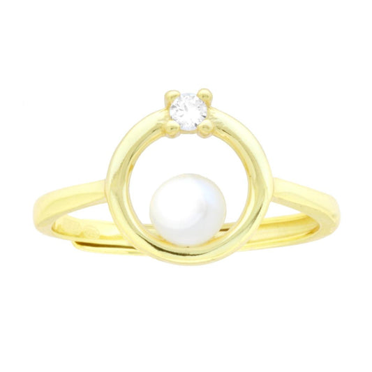Anello con Cerchio Perla Naturale e Cubic Zirconia Bianco in ARGENTO 925 Galvanica Oro