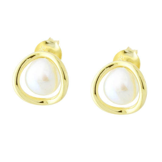 Orecchini Cerchio con Perla Naturale in ARGENTO 925 Galvanica Oro