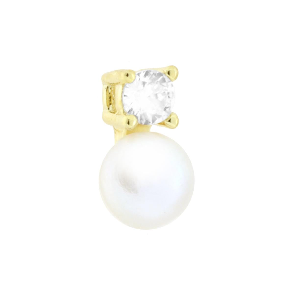 Ciondolo con passante per catena con punto luce cubic zirconia bianco e perla bianca naturale di fiume.