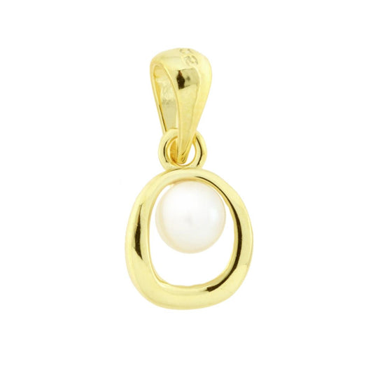 Ciondolo di forma ovale con finitura liscia e lucida e perla bianca naturale di fiume in centro.