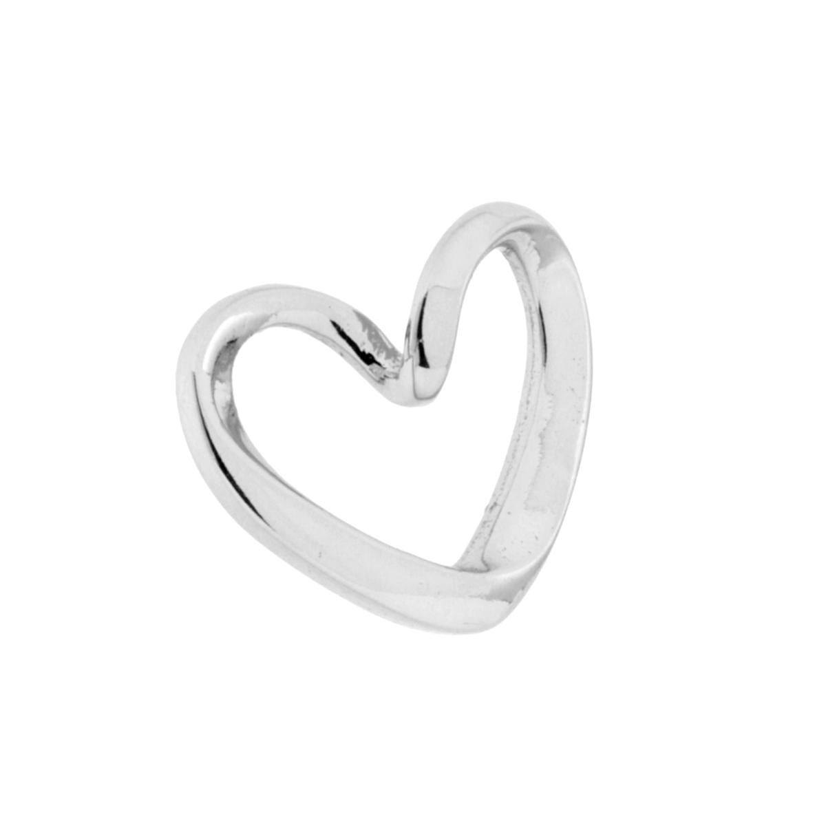 Ciondolo con passante per catena come un nastro a forma di cuore con finitura liscia e lucida.