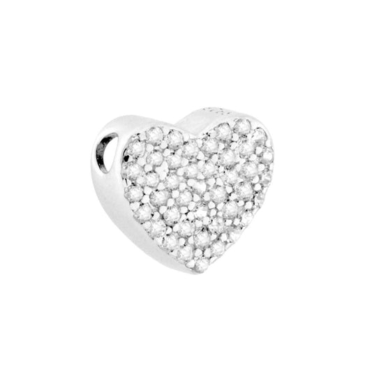 Ciondolo con passante per catena a forma di cuore con cubic zirconia bianchi incastonati.