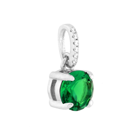 Ciondolo punto luce colore Verde Smeraldo montato su 4 Griffe e cubic zirconia bianchi incastonati su contromaglia.