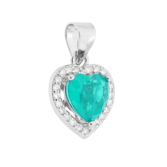 Ciondolo con Pietra Naturale Tormalina Paraiba cuore con cubic zirconia bianchi incastonati intorno.<BR>