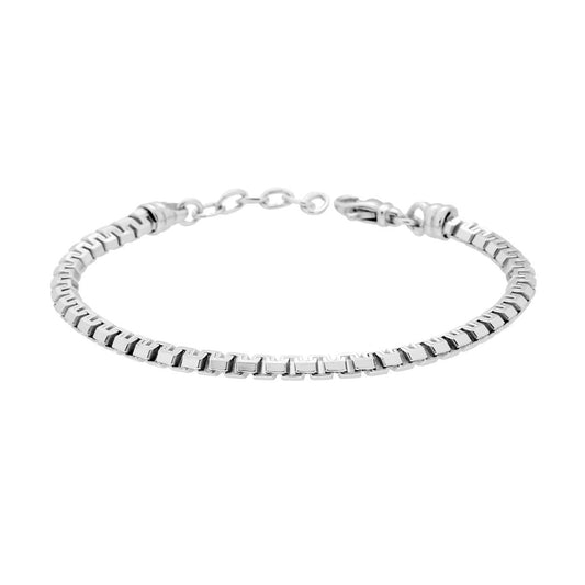Bracciale Catena Veneziana Diamantata Schiacciata in ARGENTO 925 Galvanica Rodio