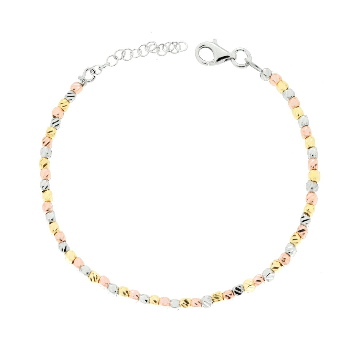 Bracciale Catena con Cubetti Diamantati in ARGENTO 925 Galvanica Rodio Oro e Rosa