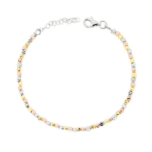 Bracciale Catena con Cubetti Diamantati in ARGENTO 925 Galvanica Rodio Oro e Rosa