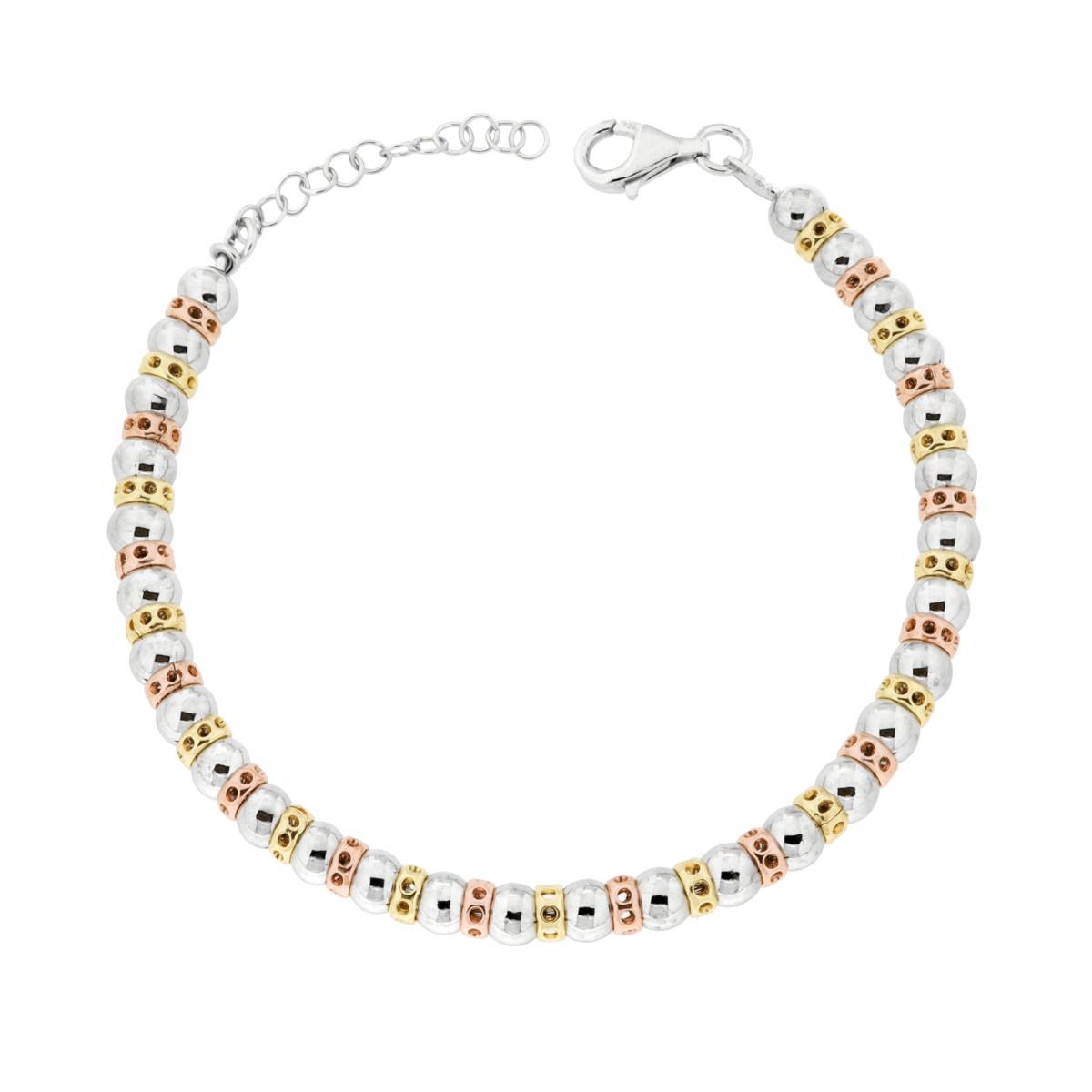 Bracciale Catena con Palline e accessori in ARGENTO 925 Galvanica Rodio Oro e Rosa