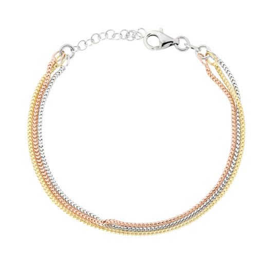 Bracciale tre fili Catena Veneziana Diamantata stondata in ARGENTO 925 Galvanica Rodio Oro e Rosa