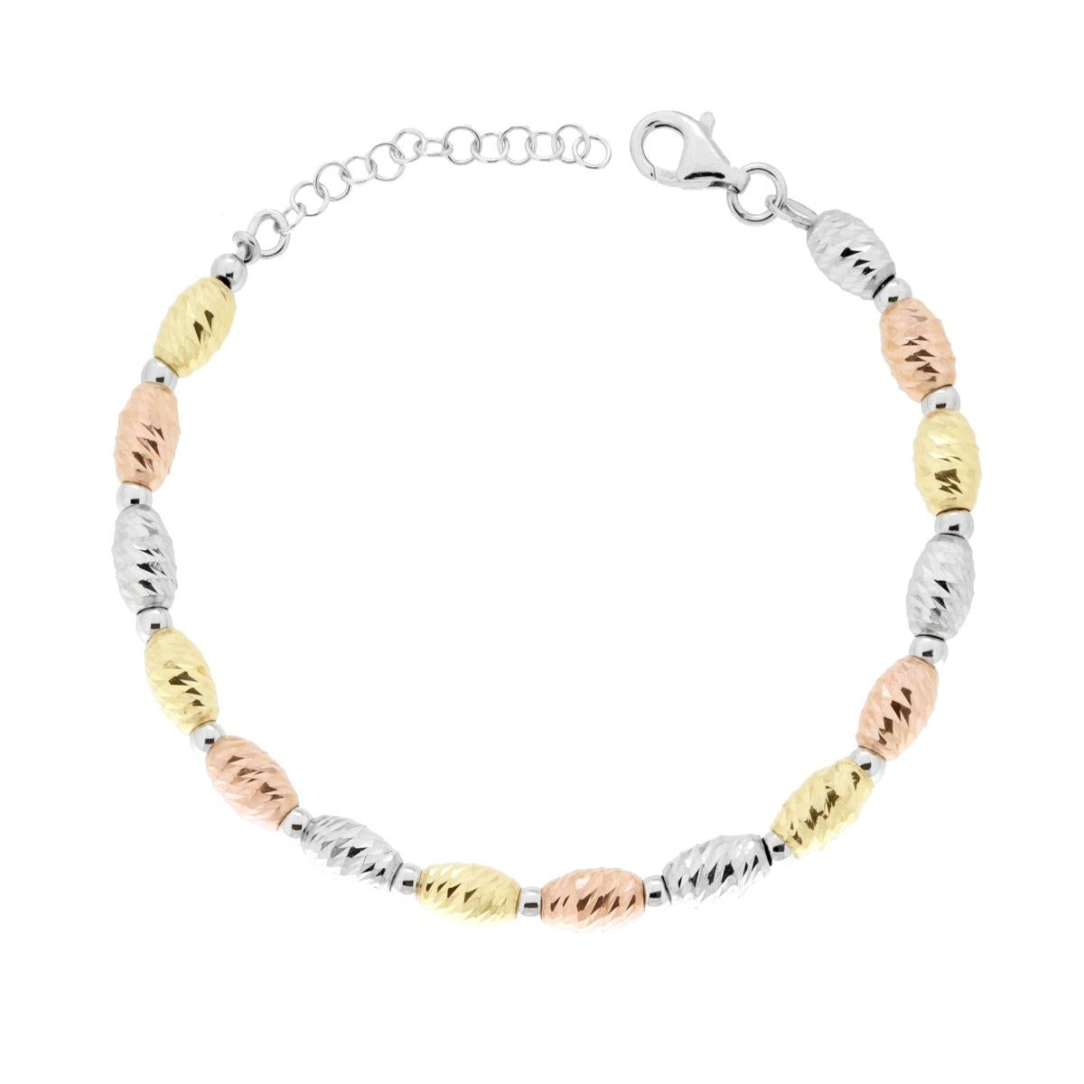 Bracciale Catena con Ovali Diamantati in ARGENTO 925 Galvanica Rodio Oro e Rosa