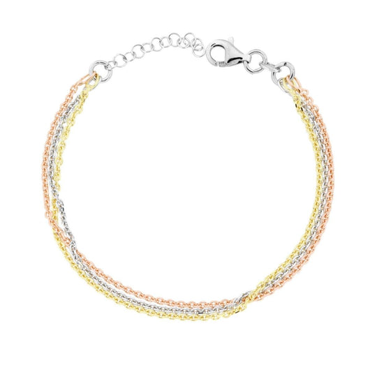 Bracciale tre fili Catena Forzatina Diamantata in ARGENTO 925 Galvanica Rodio Oro e Rosa