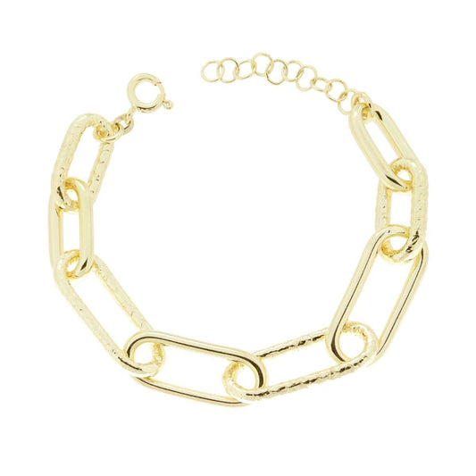 Bracciale Catena Forzatina allungata Martellata in ARGENTO 925 Galvanica Oro