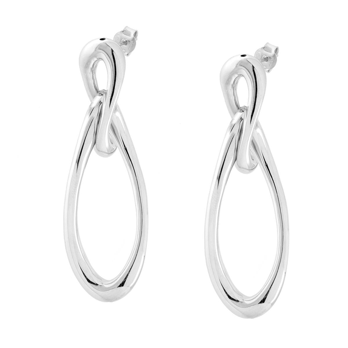 Orecchini Ovali Ritorti pendenti in ARGENTO 925 Galvanica Rodio