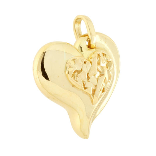 Ciondolo a forma di cuore bombato con finitura lucida e con decoro irregolare in centro.<BR>Made in Italy