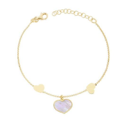 Bracciale Catena Rolo Diamantata con Cuori e Madreperla in ARGENTO 925 Galvanica Oro