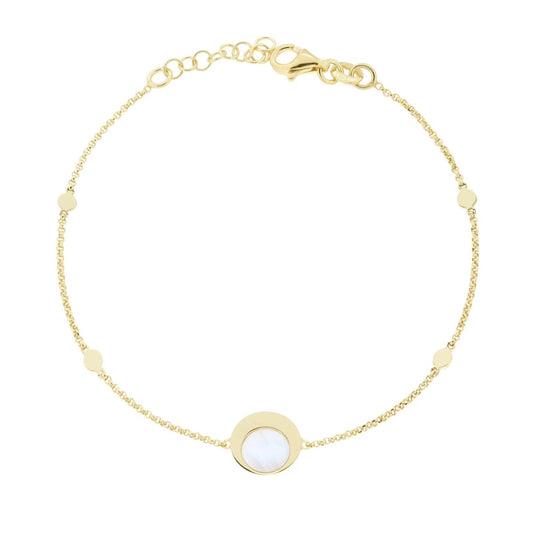 Bracciale Catena Rolo Diamantata con Tondi e Madreperla in ARGENTO 925 Galvanica Oro